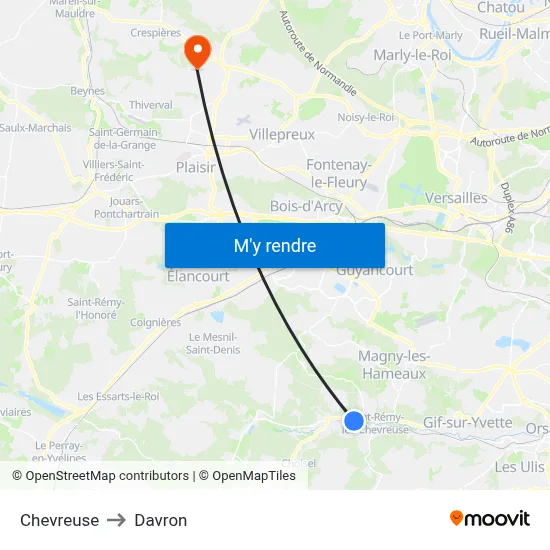 Chevreuse to Davron map