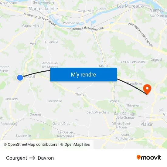 Courgent to Davron map