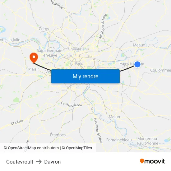 Coutevroult to Davron map