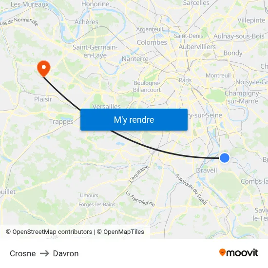 Crosne to Davron map