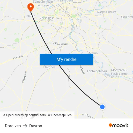 Dordives to Davron map