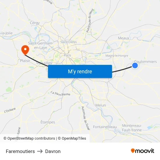 Faremoutiers to Davron map