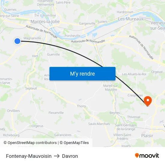 Fontenay-Mauvoisin to Davron map