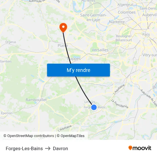 Forges-Les-Bains to Davron map