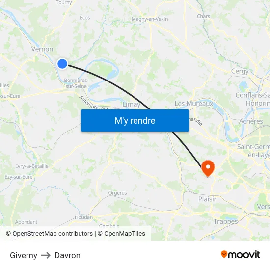 Giverny to Davron map