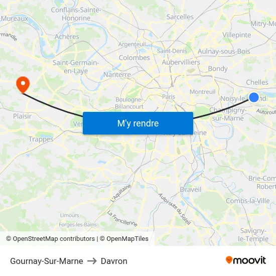Gournay-Sur-Marne to Davron map