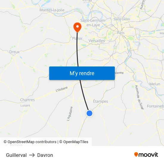 Guillerval to Davron map