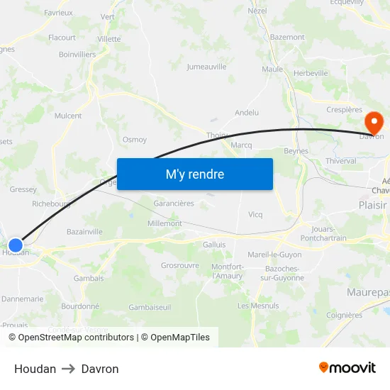Houdan to Davron map
