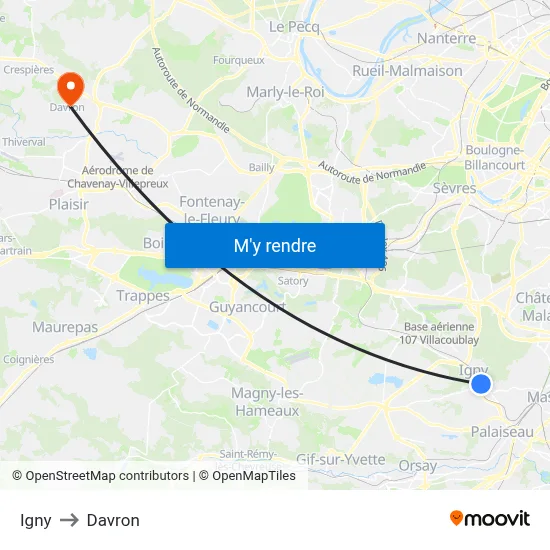 Igny to Davron map