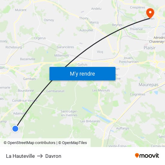 La Hauteville to Davron map