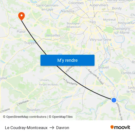 Le Coudray-Montceaux to Davron map
