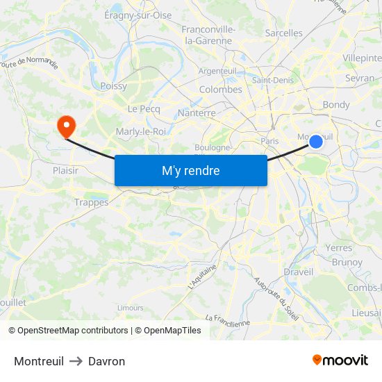 Montreuil to Davron map