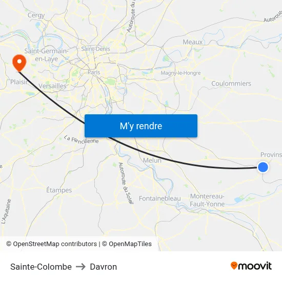 Sainte-Colombe to Davron map