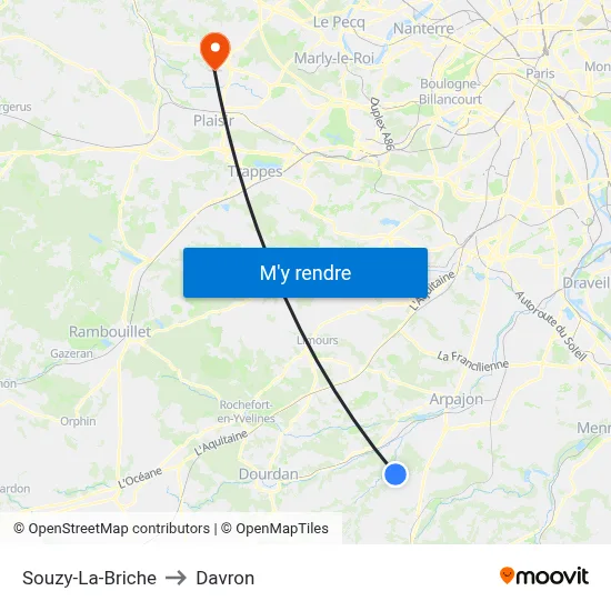 Souzy-La-Briche to Davron map