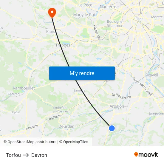 Torfou to Davron map