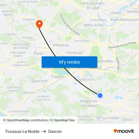 Toussus-Le-Noble to Davron map