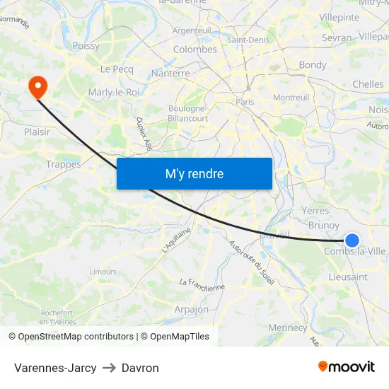 Varennes-Jarcy to Davron map