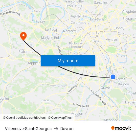 Villeneuve-Saint-Georges to Davron map