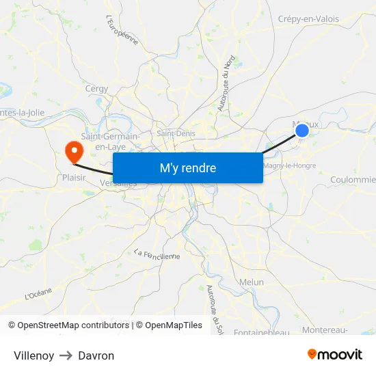 Villenoy to Davron map