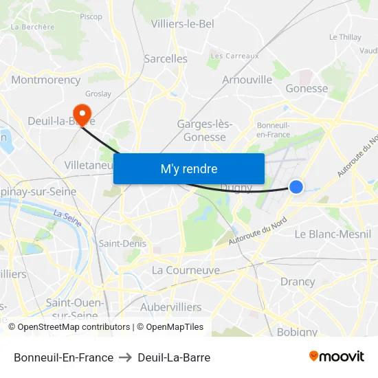 Bonneuil-En-France to Deuil-La-Barre map
