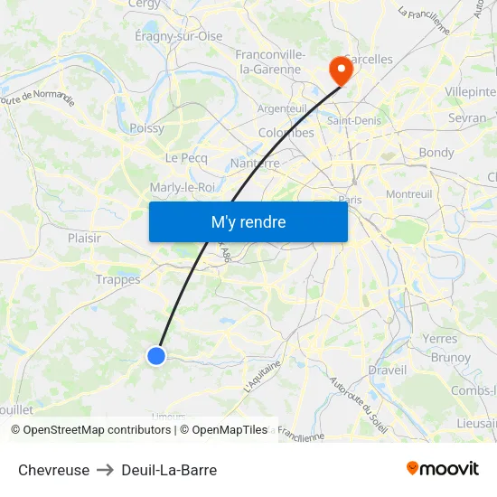 Chevreuse to Deuil-La-Barre map
