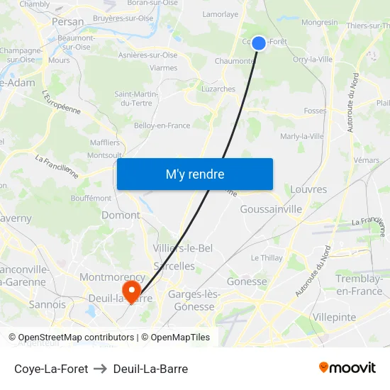 Coye-La-Foret to Deuil-La-Barre map