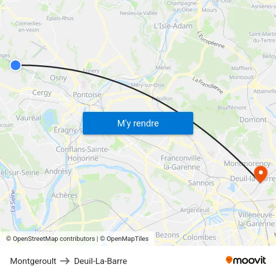 Montgeroult to Deuil-La-Barre map