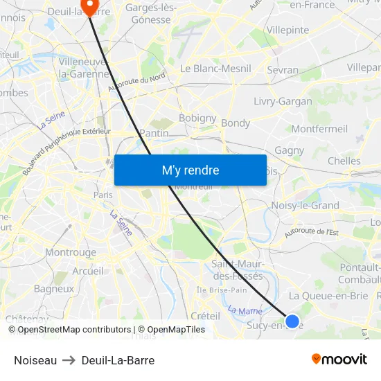 Noiseau to Deuil-La-Barre map