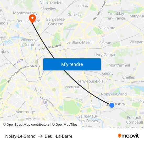 Noisy-Le-Grand to Deuil-La-Barre map