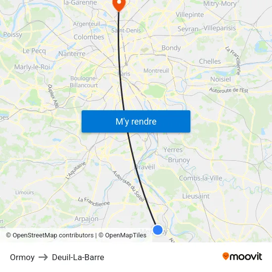 Ormoy to Deuil-La-Barre map