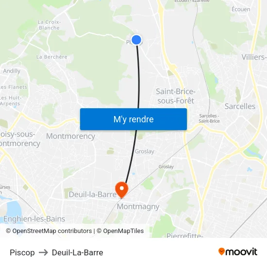 Piscop to Deuil-La-Barre map