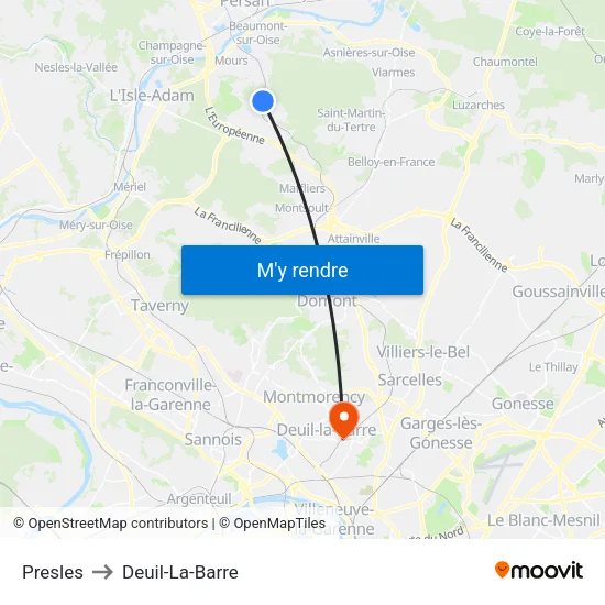 Presles to Deuil-La-Barre map