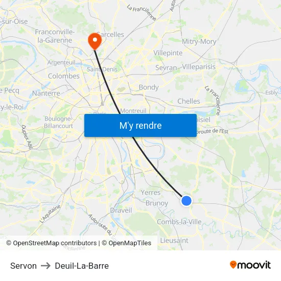 Servon to Deuil-La-Barre map