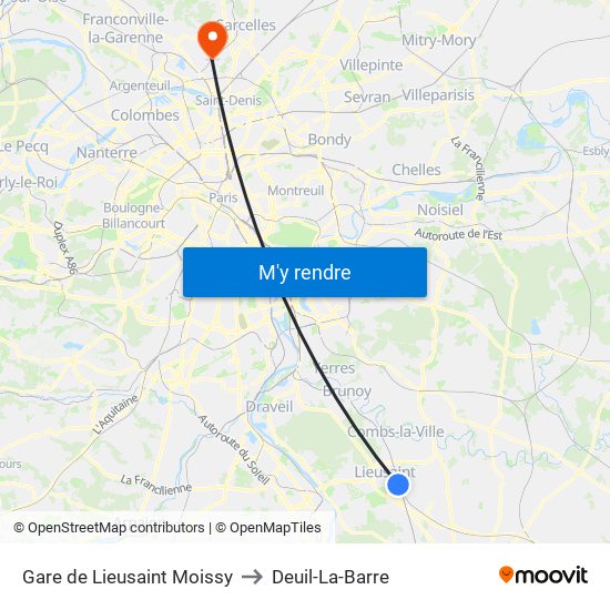 Gare de Lieusaint Moissy to Deuil-La-Barre map