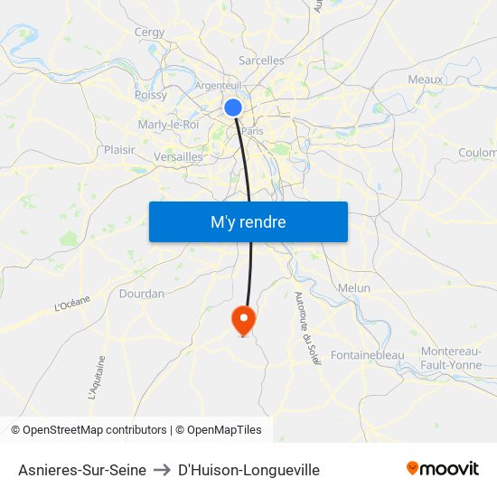 Asnieres-Sur-Seine to D'Huison-Longueville map