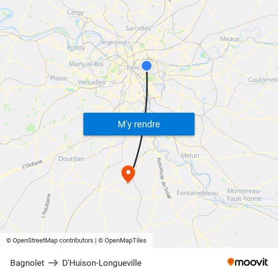 Bagnolet to D'Huison-Longueville map