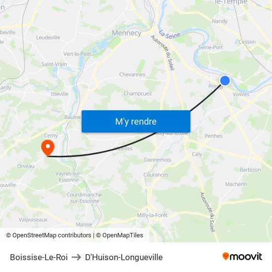 Boissise-Le-Roi to D'Huison-Longueville map