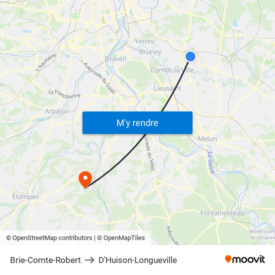 Brie-Comte-Robert to D'Huison-Longueville map
