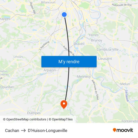 Cachan to D'Huison-Longueville map