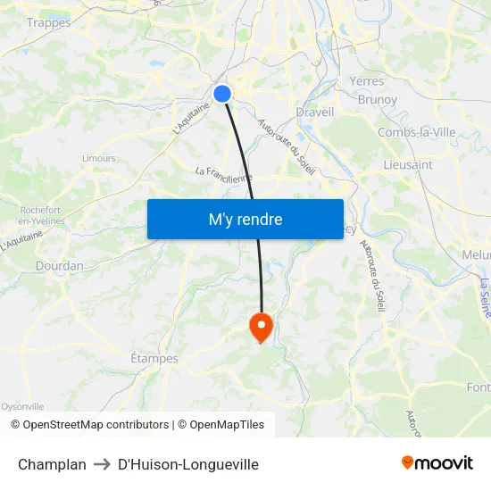 Champlan to D'Huison-Longueville map
