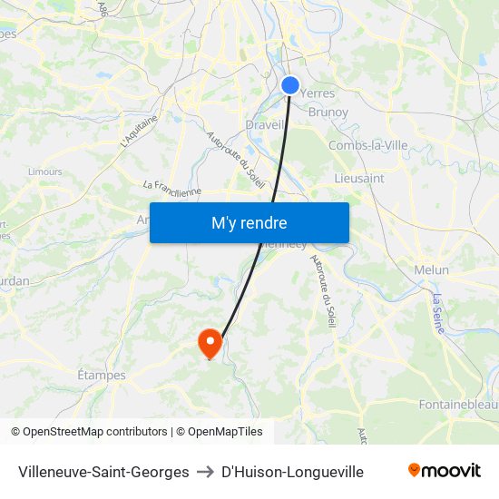Villeneuve-Saint-Georges to D'Huison-Longueville map