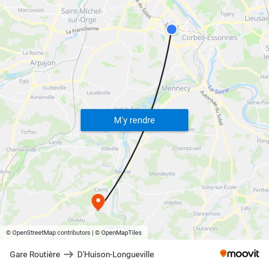 Gare Routière to D'Huison-Longueville map