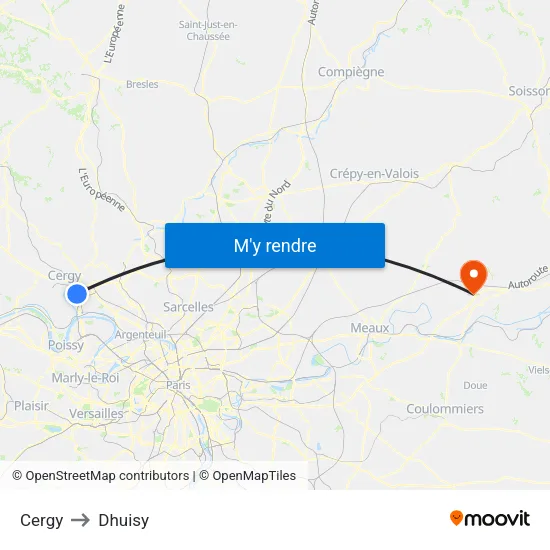 Cergy to Dhuisy map