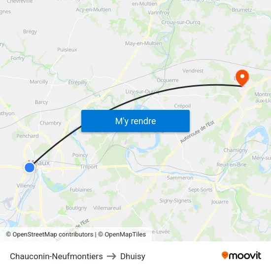 Chauconin-Neufmontiers to Dhuisy map