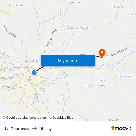 La Courneuve to Dhuisy map