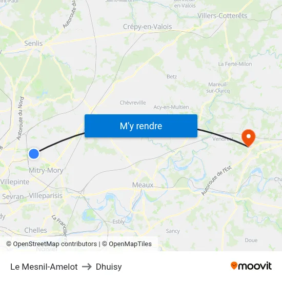 Le Mesnil-Amelot to Dhuisy map