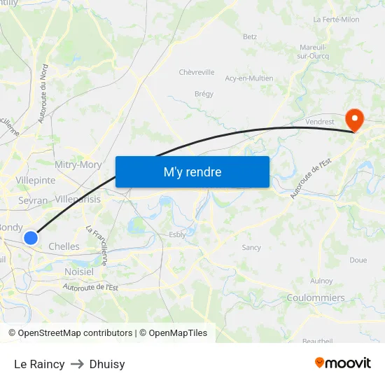 Le Raincy to Dhuisy map