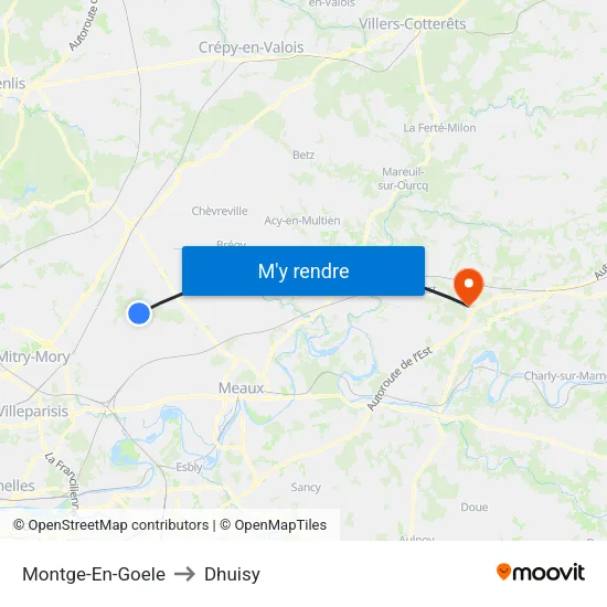 Montge-En-Goele to Dhuisy map
