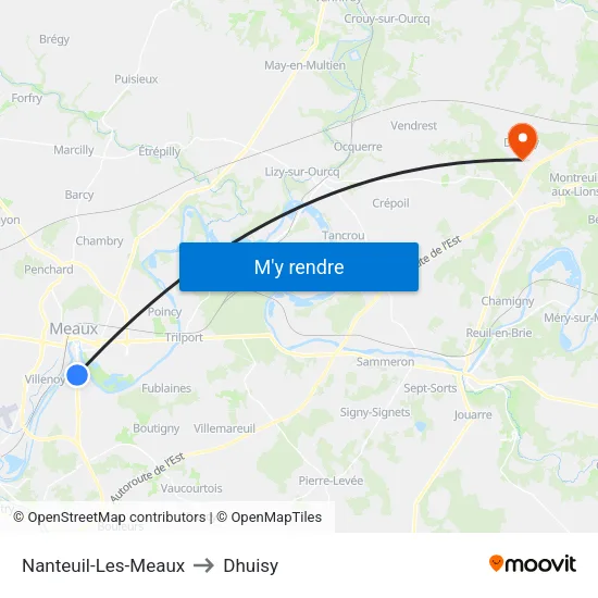 Nanteuil-Les-Meaux to Dhuisy map
