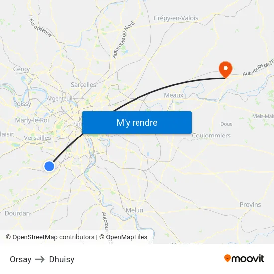 Orsay to Dhuisy map